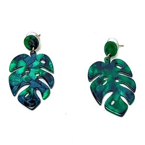 Green resin monstera leaf earrings - FUN!